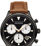  Shop Authentic Movado Heritage Calendoplan Chronograph Black Dial Brown Leather Strap Watch for Men - 3650022 - Luxxuri