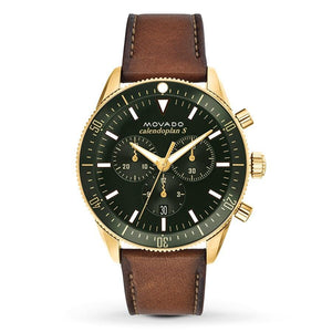  Shop Authentic Movado Heritage Chronograph Green Dial Brown Leather Strap Watch For Men - 3650062 - Luxxuri