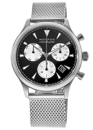  Shop Authentic Movado Heritage Calendoplan Chronograph Black Dial Silver Mesh Strap Watch for Men - 3650097 - Luxxuri