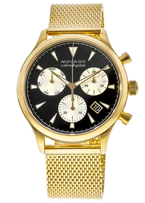  Shop Authentic Movado Heritage Calendoplan Chronograph Black Dial Gold Mesh Strap Watch for Men - 3650098 - Luxxuri