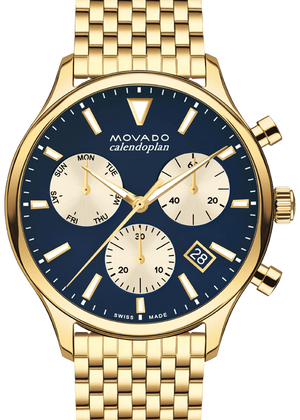  Shop Authentic Movado Heritage Calendoplan Blue Dial Gold Steel Strap Watch for Men - 3650015 - Luxxuri
