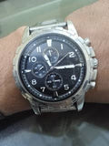  Shop Authentic Fossil Dean Chronograph Black Dial Silver Steel Strap Watch for Men - FS4542 - Luxxuri