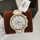  Shop Authentic Michael Kors Parker Chronograph White Dial White Leather Strap Watch For Women - MK6916 - Luxxuri