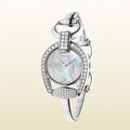  Shop Authentic Gucci Horsebit Collection Diamonds Mother of Pearl Dial Silver Steel Strap Watch For Women - YA139505 - Luxxuri
