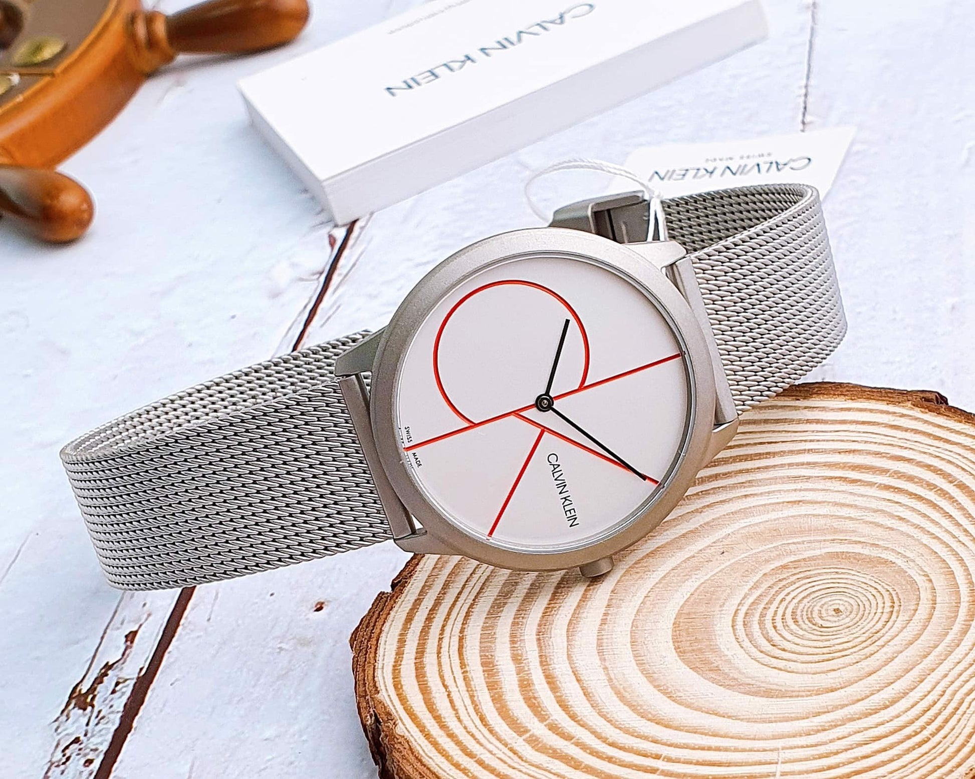  Shop Authentic Calvin Klein Minimal White Dial Silver Mesh Bracelet Watch for Men - K3M51152 - Luxxuri