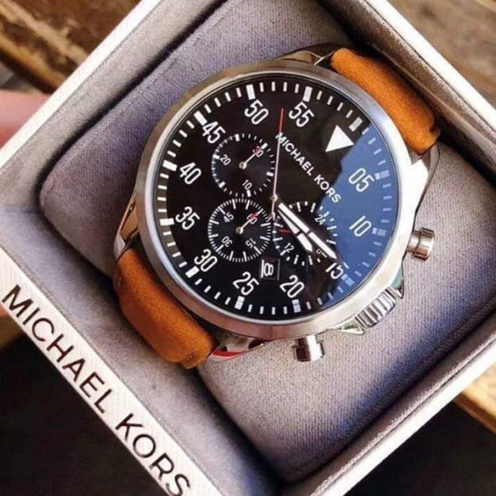  Shop Authentic Michael Kors Gage Chronograph Quartz Black Dial Brown Leather Strap Watch For Men - MK8333 - Luxxuri