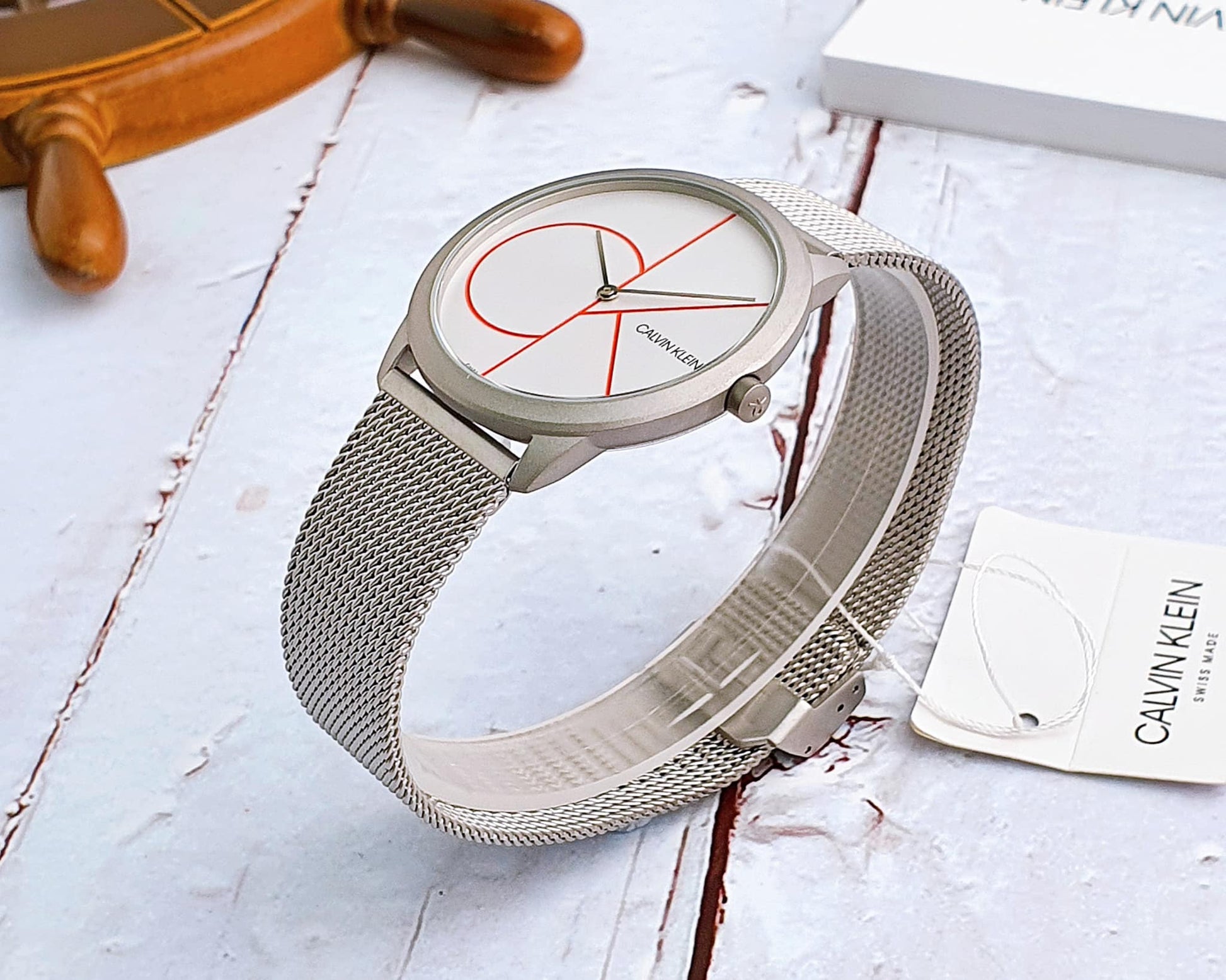  Shop Authentic Calvin Klein Minimal White Dial Silver Mesh Bracelet Watch for Men - K3M51152 - Luxxuri