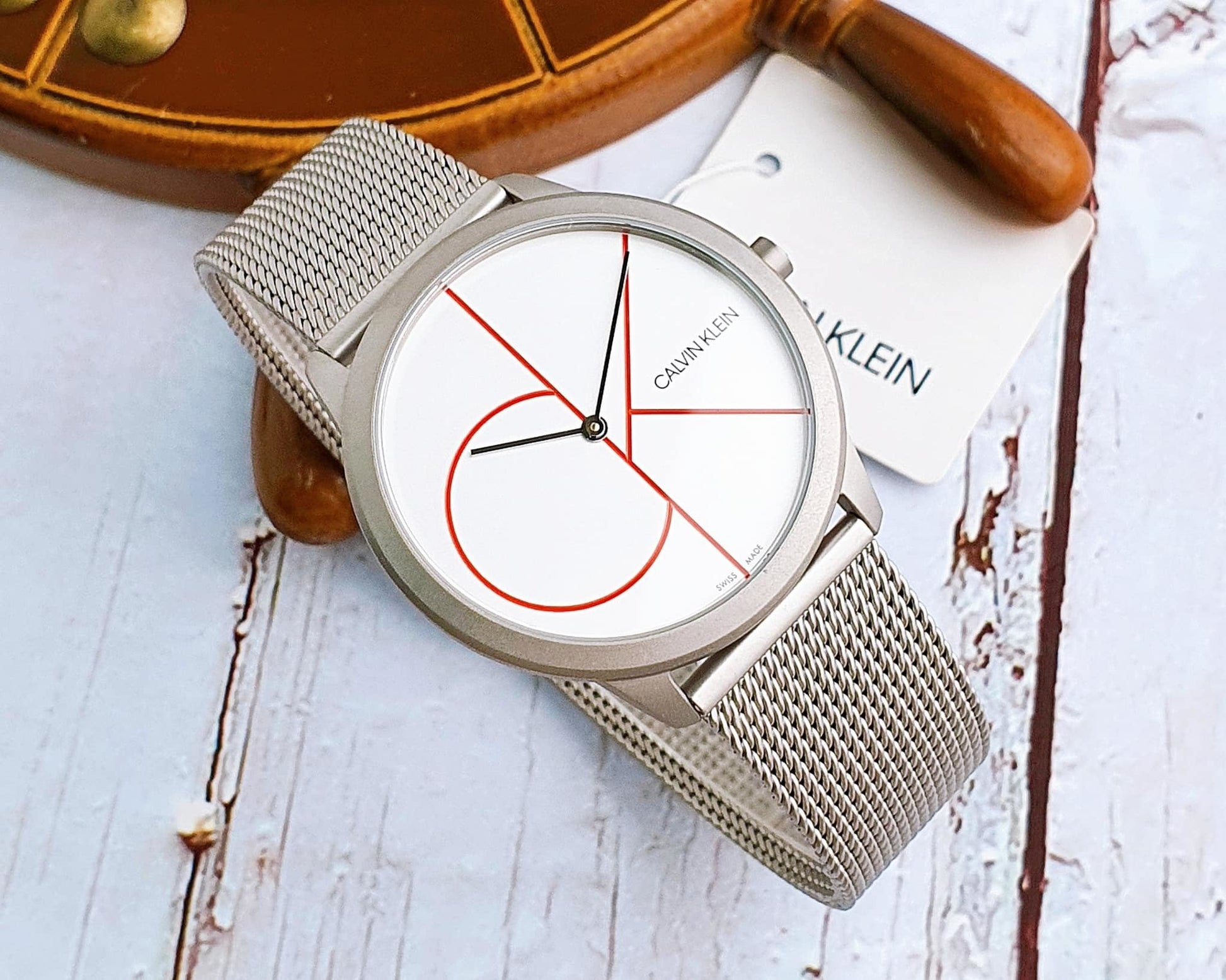  Shop Authentic Calvin Klein Minimal White Dial Silver Mesh Bracelet Watch for Men - K3M51152 - Luxxuri