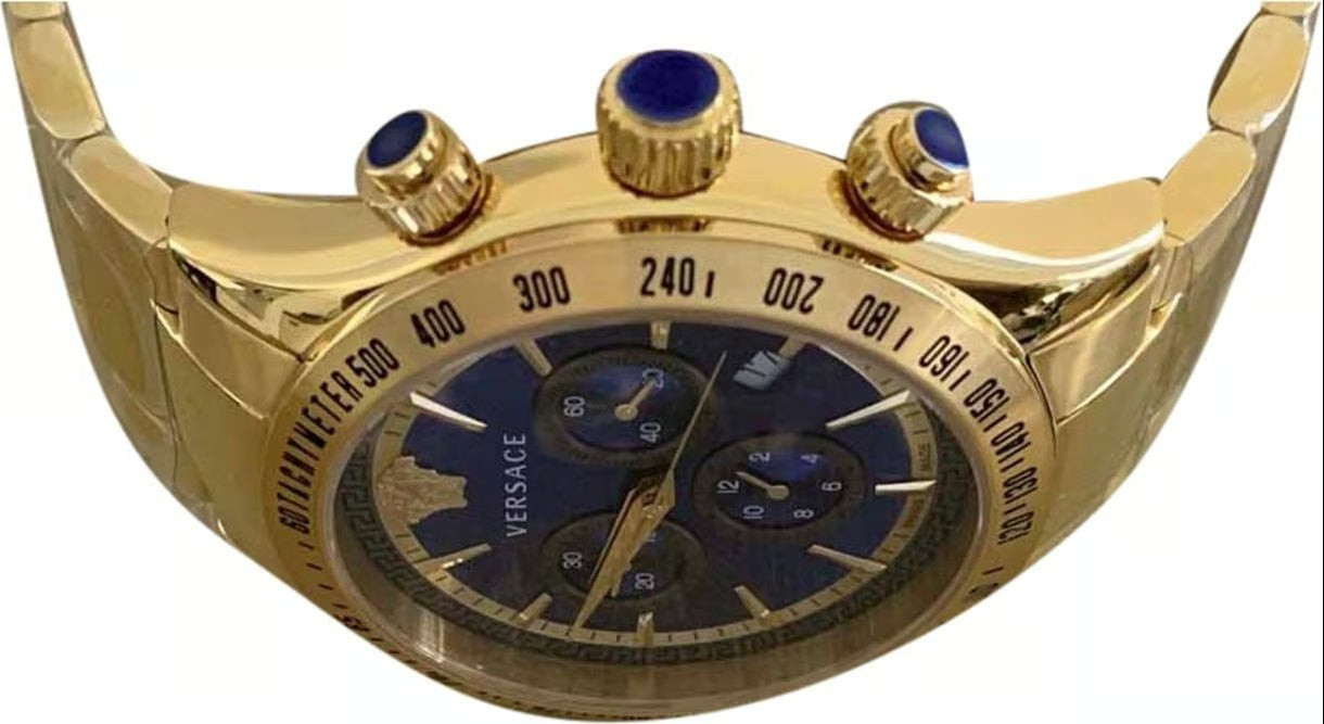  Shop Authentic Versace Classic Chronograph Quartz Blue Dial Gold Steel Strap Watch For Men - VEV700619 - Luxxuri