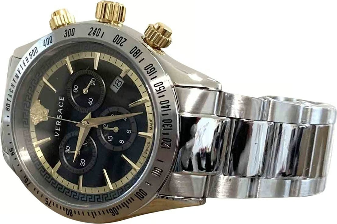  Shop Authentic Versace Classic Chronograph Quartz Black Dial Silver Steel Strap Watch For Men - VEV700419 - Luxxuri