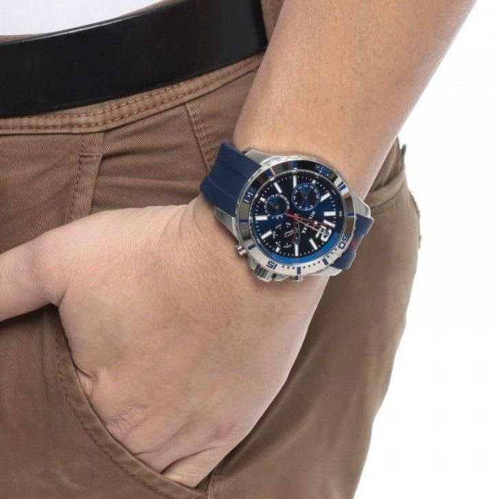  Shop Authentic Tommy Hilfiger Sport Multifunction Black Dial Black Rubber Strap Watch for Men - 1791143 - Luxxuri