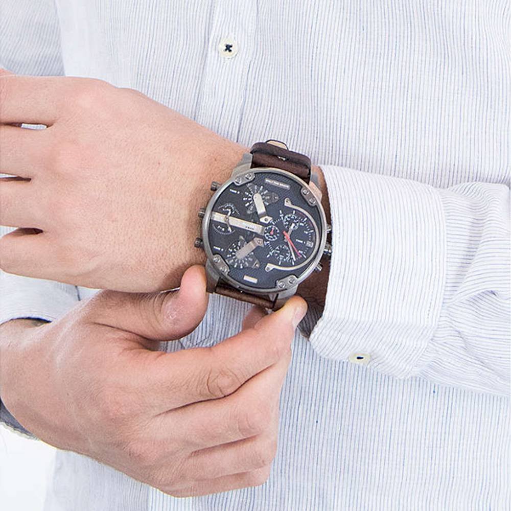  Shop Authentic Diesel Mr Daddy Blue Dial Brown Leather Strap Watch For Men - DZ7314 - Luxxuri