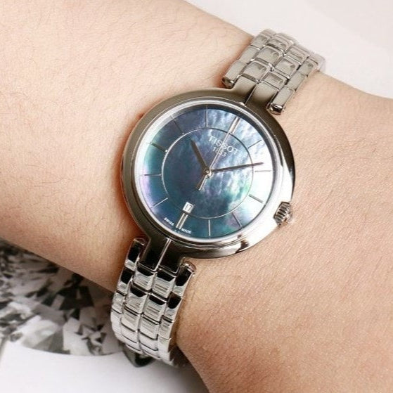 Tissot T Lady Flamingo Mother of Pearl Blue Dial Silver Steel Strap Watch For Women - T094.210.11.121.00