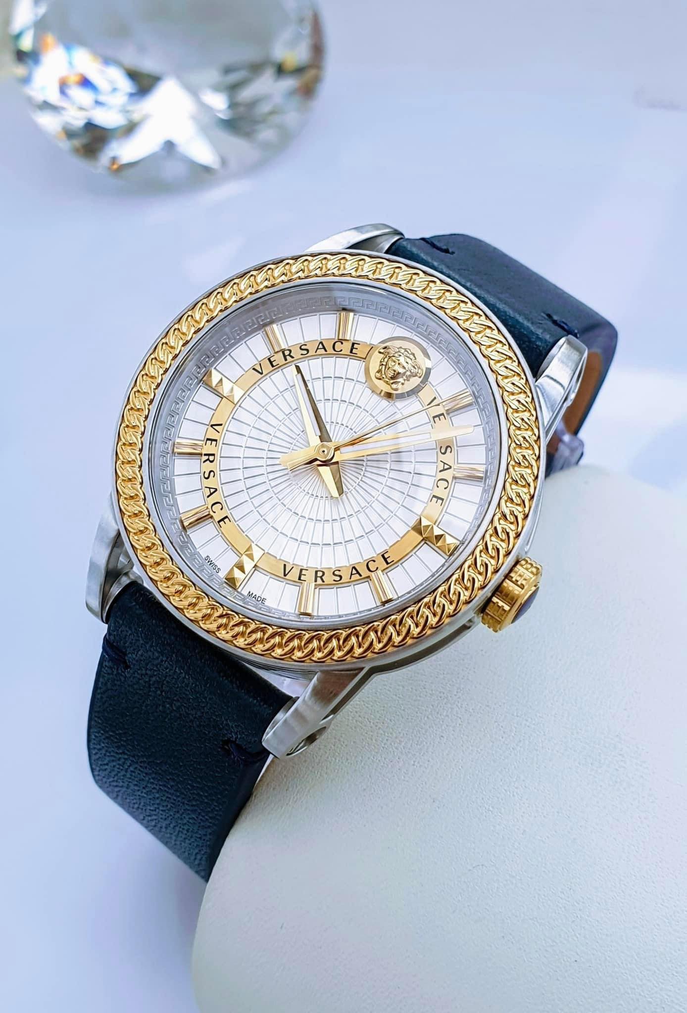  Shop Authentic Versace Viamond Quartz White Dial Blue Leather Strap Watch For Men - VEPO00120 - Luxxuri