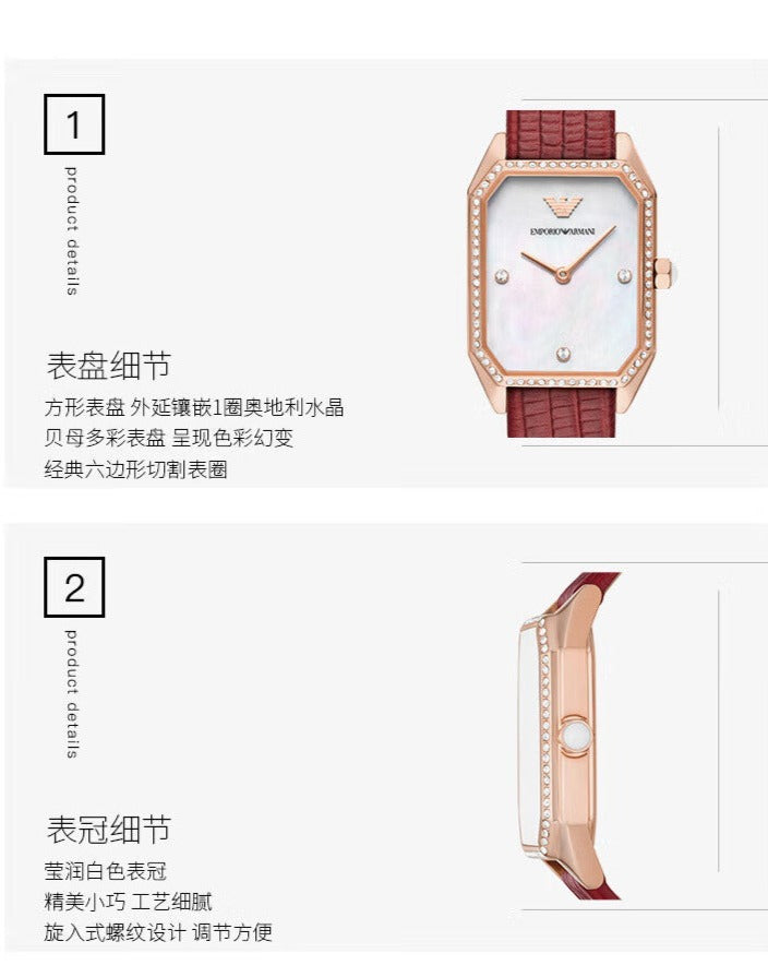  Shop Authentic Emporio Armani Gianni T Bar Two-Hand Mother of Pearl Dial Red Leather Strap Watch For Women - AR11467 - Luxxuri