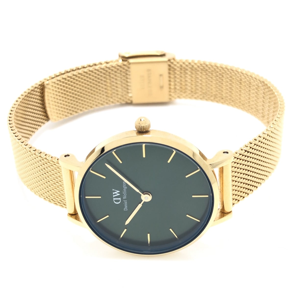  Shop Authentic Daniel Wellington Petite Emerald Green Dial Gold Mesh Strap Watch For Women - DW00100479 - Luxxuri