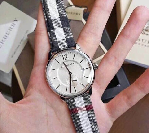  Shop Authentic Burberry The Classic Horseferry Silver Dial Black Leather Strap Watch for Men - BU10002 - Luxxuri