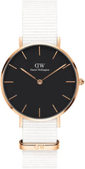  Shop Authentic Daniel Wellington Classic Petite Dover Black Dial White NATO Strap Watch For Women - DW00100312 - Luxxuri