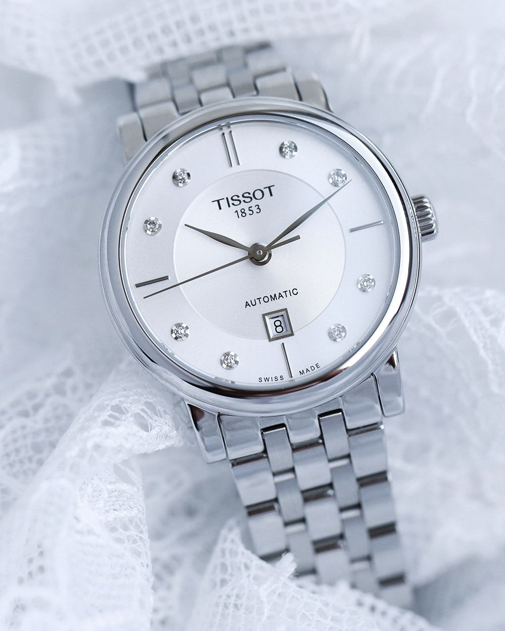  Shop Authentic Tissot Carson Premium Automatic Lady Diamonds Silver Dial Silver Steel Strap Watch for Women - T122.207.11.036.00 - Luxxuri