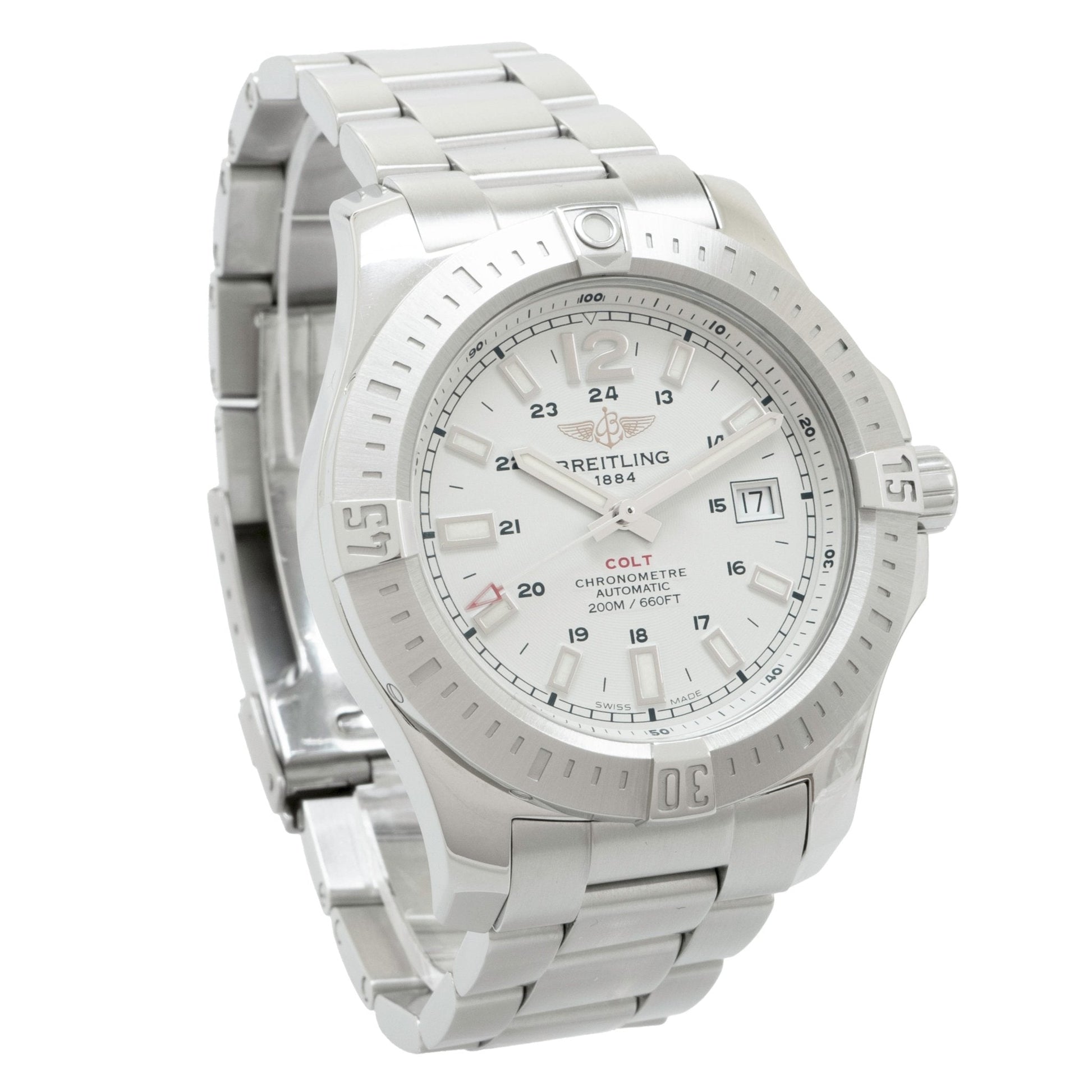  Shop Authentic Breitling Colt Automatic Silver Dial Black Leather Mens Watch - A1738811/G791/173A - Luxxuri