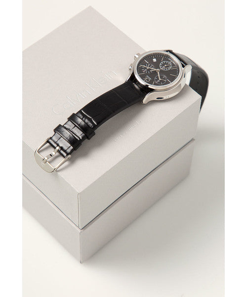 Shop Authentic Calvin Klein Skirt Chronograph Black Dial Black Leather Strap Watch for Men - K2U291C1 - Luxxuri