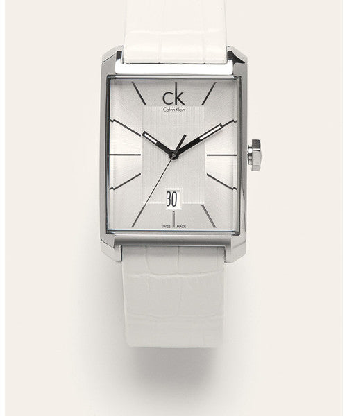  Shop Authentic Calvin Klein Window White Dial White Leather Strap Watch for Men - K2M21120 - Luxxuri