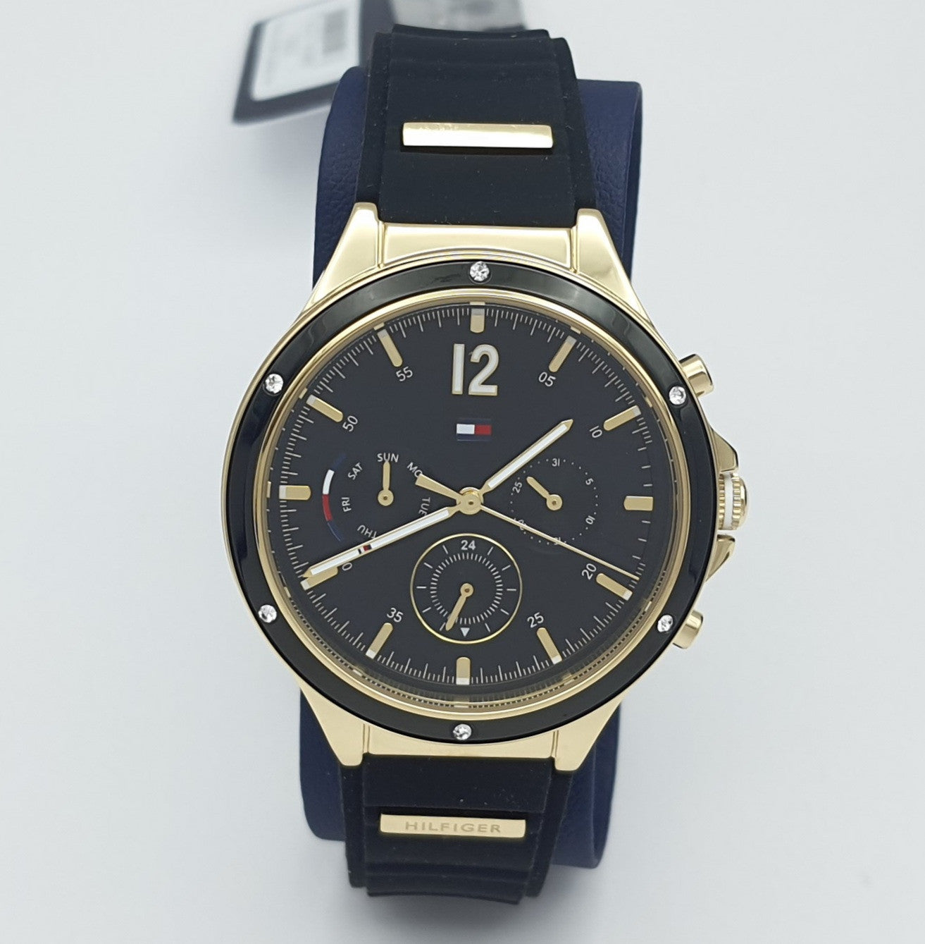  Shop Authentic Tommy Hilfiger Eve Chronograph Quartz Black Dial Black Silicone Strap Watch For Women - 1782282 - Luxxuri