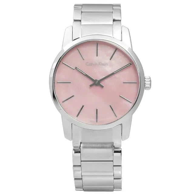  Shop Authentic Calvin Klein City Pink Mother of Pearl Dial Stainless Steel Strap Watch For Women - K2G2314E - Luxxuri