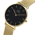  Shop Authentic Daniel Wellington Classic Petite Black Dial Gold Mesh Bracelet Watch For Women - DW00100347 - Luxxuri