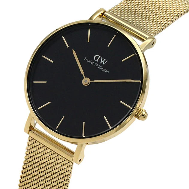  Shop Authentic Daniel Wellington Classic Petite Black Dial Gold Mesh Bracelet Watch For Women - DW00100347 - Luxxuri
