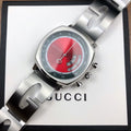 Shop Authentic Gucci Grip Quartz Chronograph Red Dial Silver Steel Strap Watch For Men - YA157303 - Luxxuri