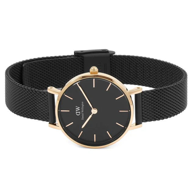 Daniel Wellington Petite Ashfield Black Dial Black Mesh Strap Watch for Women - DW00100307