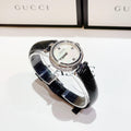  Shop Authentic Gucci Diamantissima Diamonds Mother of Pearl Dial Black Leather Strap Watch For Women - YA141511 - Luxxuri