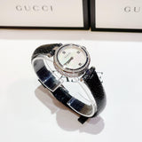  Shop Authentic Gucci Diamantissima Diamonds Mother of Pearl Dial Black Leather Strap Watch For Women - YA141511 - Luxxuri