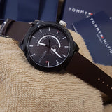  Shop Authentic Tommy Hilfiger Denim Black Dial Brown Leather Strap Watch for Men - 1791478 - Luxxuri