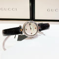  Shop Authentic Gucci Diamantissima Diamonds Mother of Pearl Dial Black Leather Strap Watch For Women - YA141511 - Luxxuri