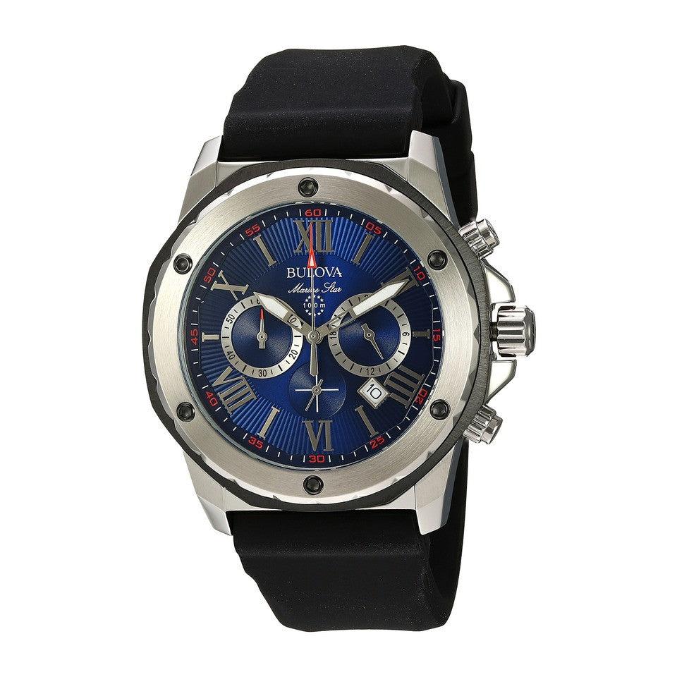  Shop Authentic Bulova Marine Star Blue Dial Black Silicone Strap Watch for Men - 98B258 - Luxxuri