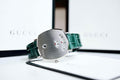  Shop Authentic Gucci Grip Quartz Silver Dial Green Leather Strap Watch For Women - YA157404 - Luxxuri