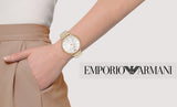  Shop Authentic Emporio Armani Dress Analog Mother of Pearl Dial Gold Steel Strap Watch For Women - AR11007 - Luxxuri