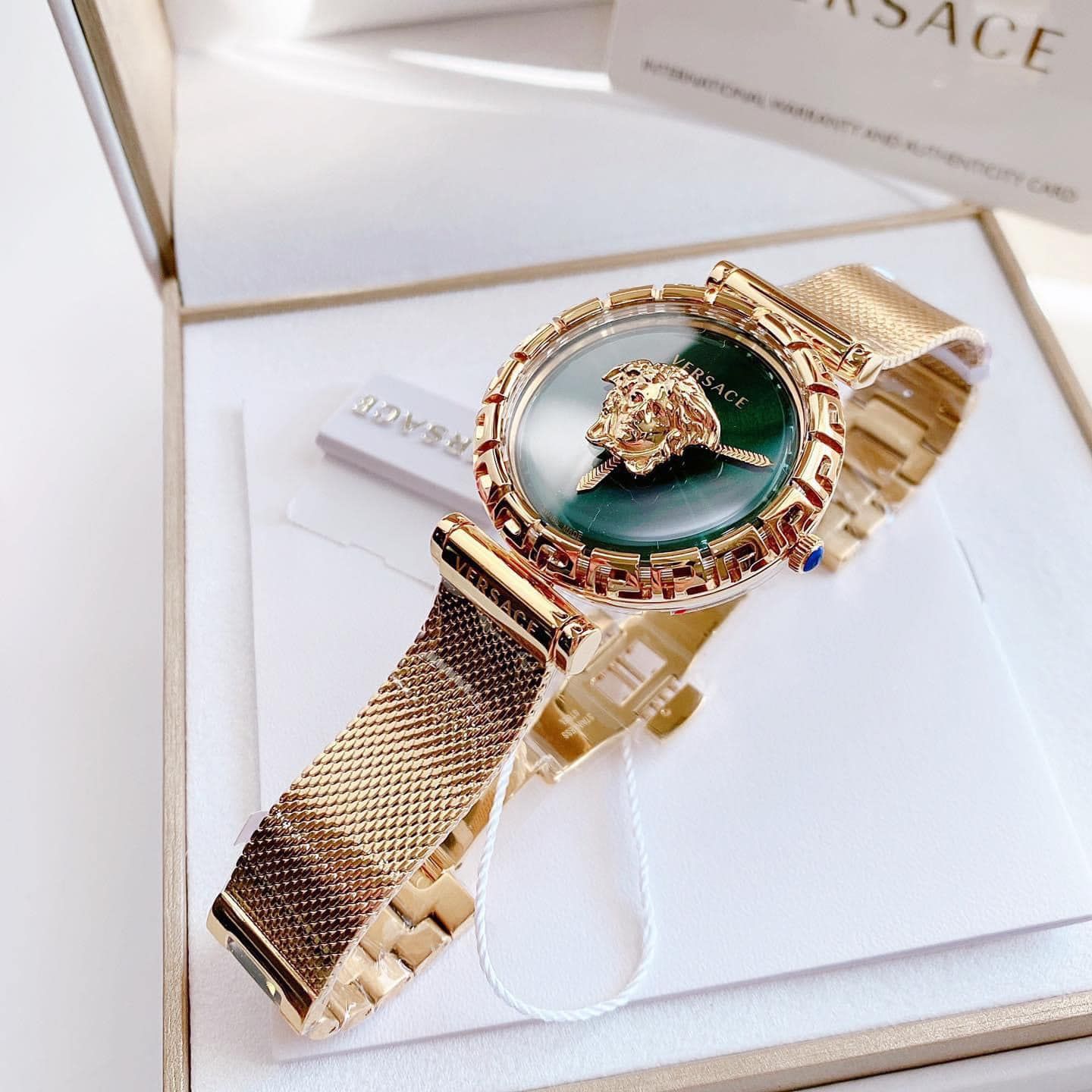 Versace Palazzo Empire Greca Green Dial Gold Mesh Bracelet Watch for Women - VEDV00819