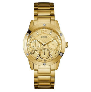  Shop Authentic Guess Crystal Multifunction Gold Dial Gold Steel Strap Watch for Women - W0778L2 - Luxxuri