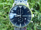  Shop Authentic Emporio Armani Gianni Chronograph Blue Dial Silver Steel Strap Watch For Men - AR80013 - Luxxuri