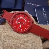  Shop Authentic Tommy Hilfiger Denim Quartz Red Dial Red Rubber Strap Watch for Men - 1791480 - Luxxuri