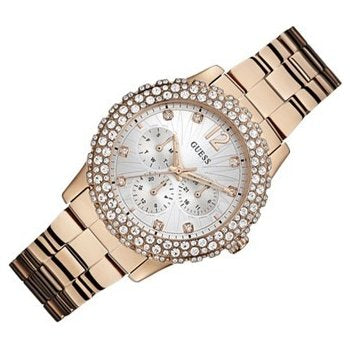  Shop Authentic Guess Dazzler Diamonds Silver Dial Rose Gold Steel Strap Watch for Women - W0335L3 - Luxxuri