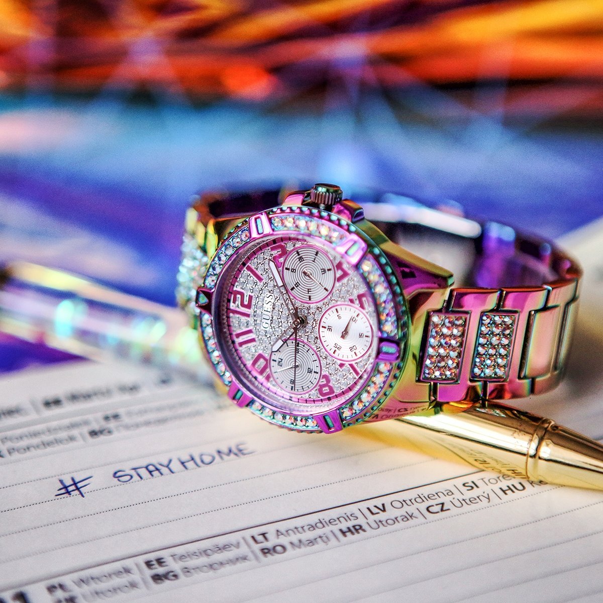  Shop Authentic Guess Lady Frontier Diamonds Silver Dial Multicolor Steel Strap Watch for Women - GW0044L1 - Luxxuri