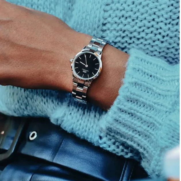  Shop Authentic Daniel Wellington Iconic Link Black Dial Silver Steel Strap Watch For Women - DW00100206 - Luxxuri