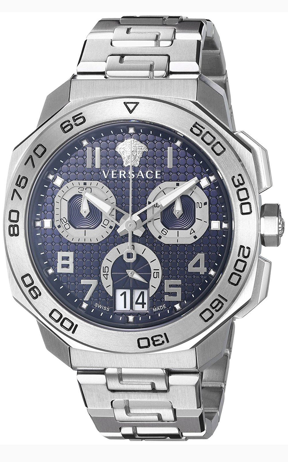  Shop Authentic Versace Dylos Chronograph Blue Dial Silver Steel Strap Watch for Men - VQC090016 - Luxxuri