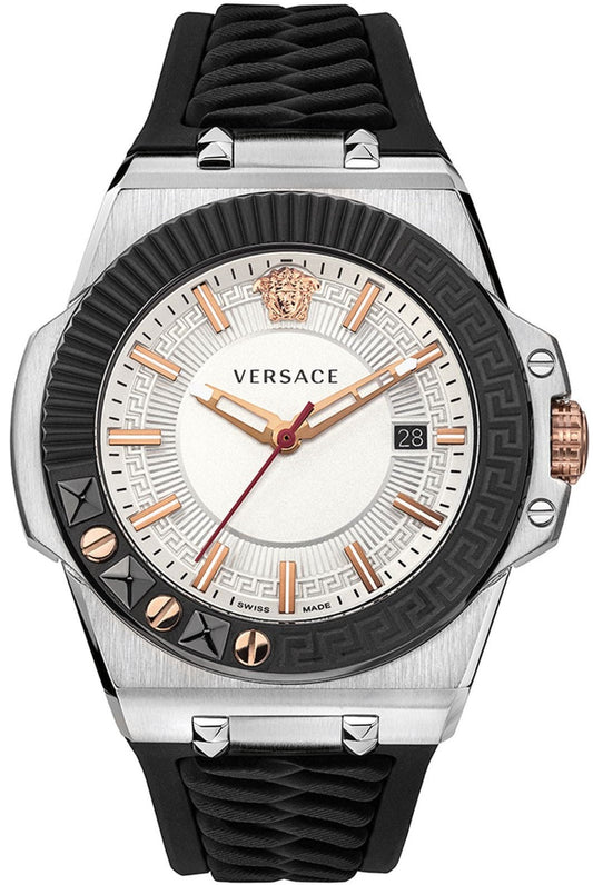  Shop Authentic Versace Chain Reaction Quartz White Dial Black Rubber Strap Watch for Men - VEDY00219 - Luxxuri