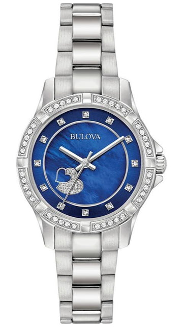  Shop Authentic Bulova Crystal Collection Blue Mother of Pearl Dial Silver Steel Strap Watch for Women - 96L238 - Luxxuri