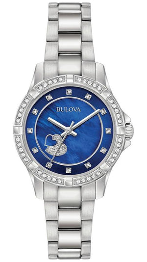  Shop Authentic Bulova Crystal Collection Blue Mother of Pearl Dial Silver Steel Strap Watch for Women - 96L238 - Luxxuri
